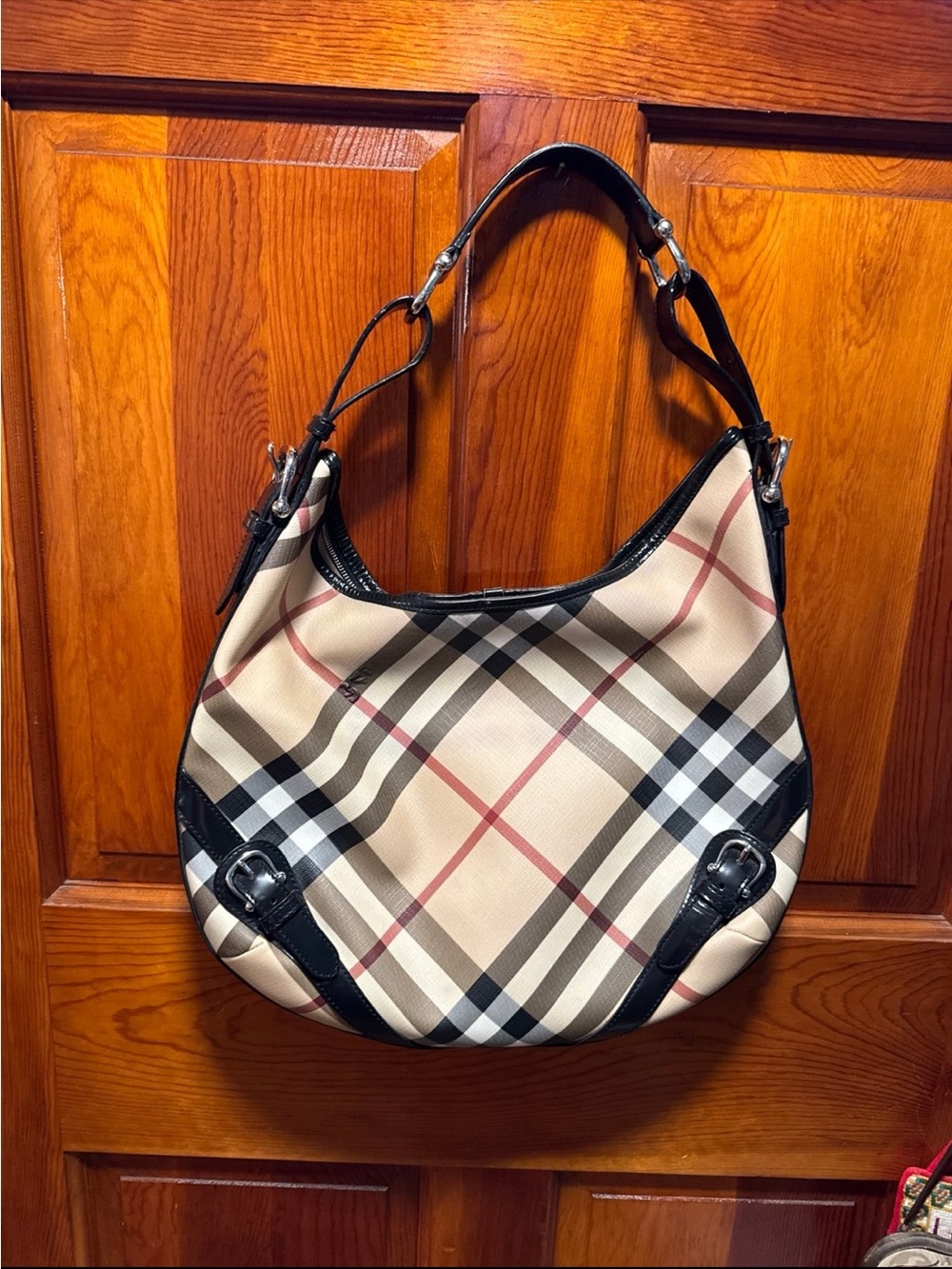 Burberry Beige nova check Larkin Hobo with Black Trim